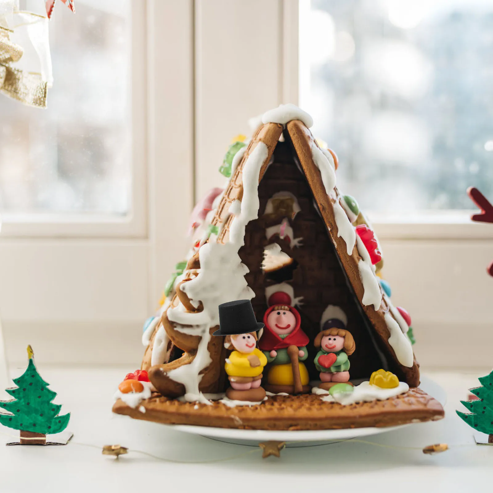 10Pcs Mini Black Top Hat Christmas DIY Decoration Supplies Festive Craft Props Holiday Party Favors Home Table Scene Ornaments