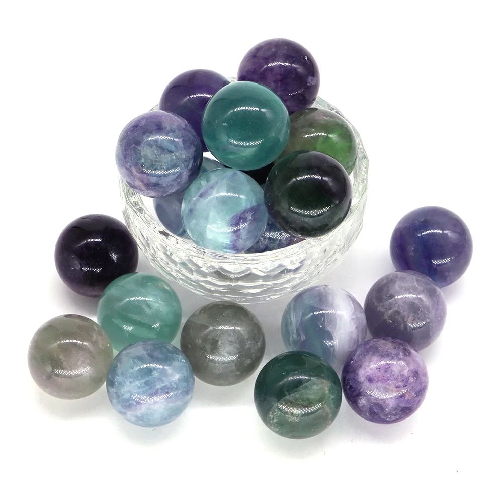 20mm Fluorite Natural Stone Bead Round Loose Gemstone For Jewelry Making DIY Healing Crystal Ball Reiki Polished Colorful Sphere