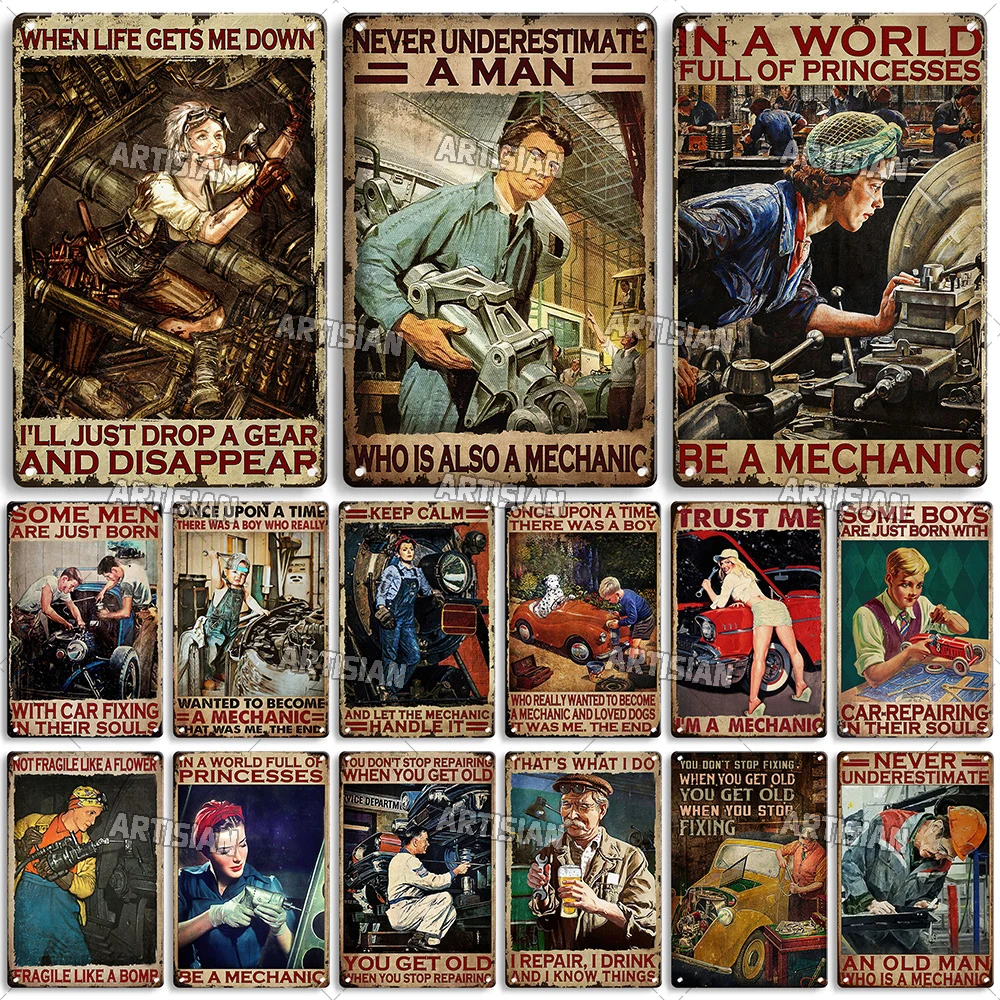 Artisian Job Mechanic Metal Sign Engineer Tin Plaque Retro Decorative Poster Wall Decor Garage Bar Pub Club Hotel Cafe Kitchen