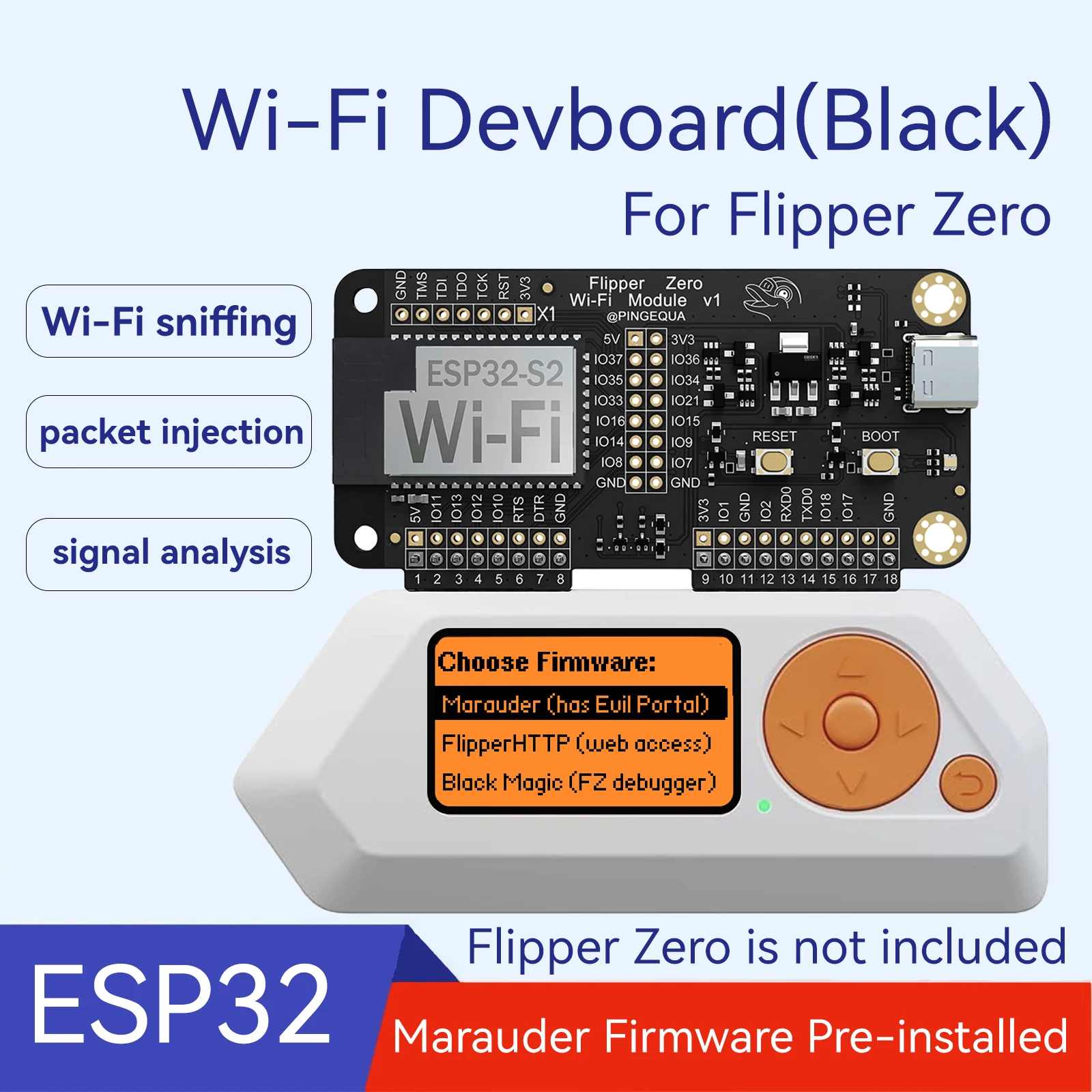 WiFi Devboard for Flipper Zero, WiFi Module ESP32 Special, Pre-Installed Marauder Firmware, Wireless Testing