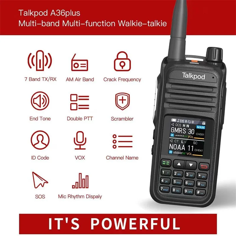 Talkpod A36Plus GMRS Handheld Two Way Radio Walkie Talkies for Adults Long Range with VHF UHF Receive, 5W Output, 512 Channels,