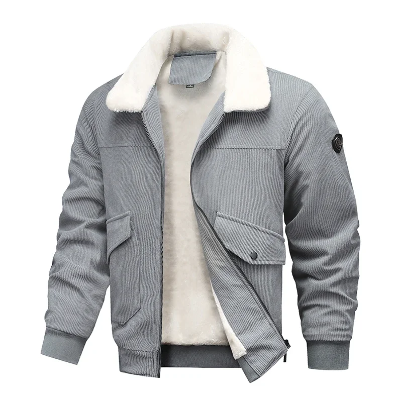 Men Simplicity Retro Fleece Coat New Lapel Fashion Keep Warm Solid Tops Winter Comfort Thicken Windproof Casual Jacket Men