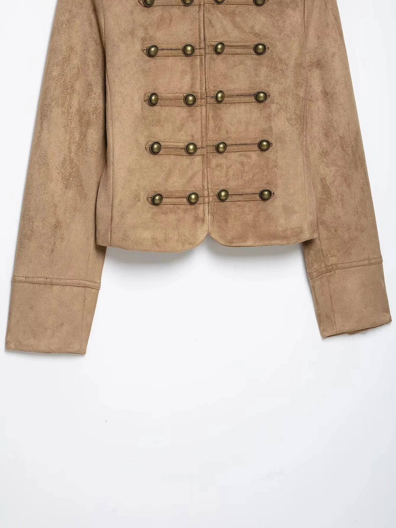 KONDALA Streetwear Vintage Chic Wildleder Khaki Damenjacke mit Knotenknöpfen, Reißverschluss, Langarm, Mode 2026 Herbst-Winter-Jacke – Detail 9