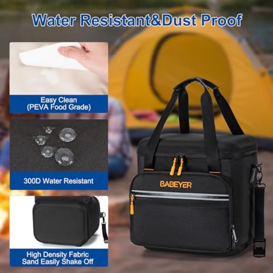 حقيبة تبريد ناعمة مع عبوتين ثلج، مبرد قابل للطي للسفر مع حزام كتف قابل للتعديل، سعة كبيرة، عزل مانع للتسرب