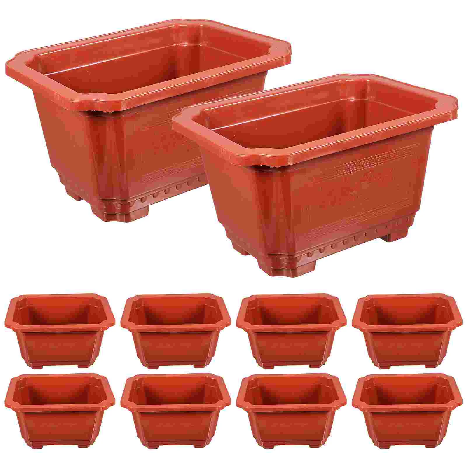 

10 Pcs Rectangular Pot Flowerpot Square Container Household Bonsai Tree Pots Plastic Office