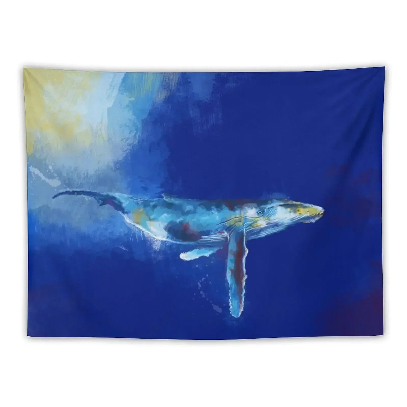 

Deep Blue Whale - whale painting, digital art, ocean wildlife Tapestry Kawaii Room Decor Aesthetic Room Decors Wall Art Tapestry