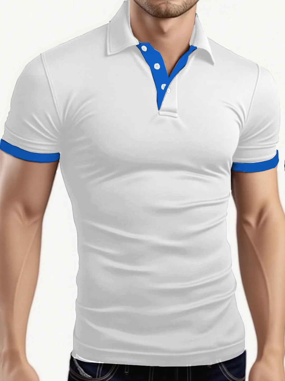 Men's short sleeve color matching fashion with men's lapel short sleeve
