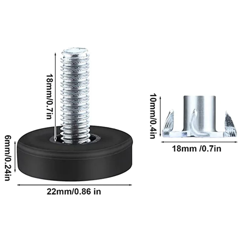 AB11-160 PCS M6 Thread Adjustable Furniture Levelers Screw In Chair Feet Adjustable Furniture Feet Leg Levelers