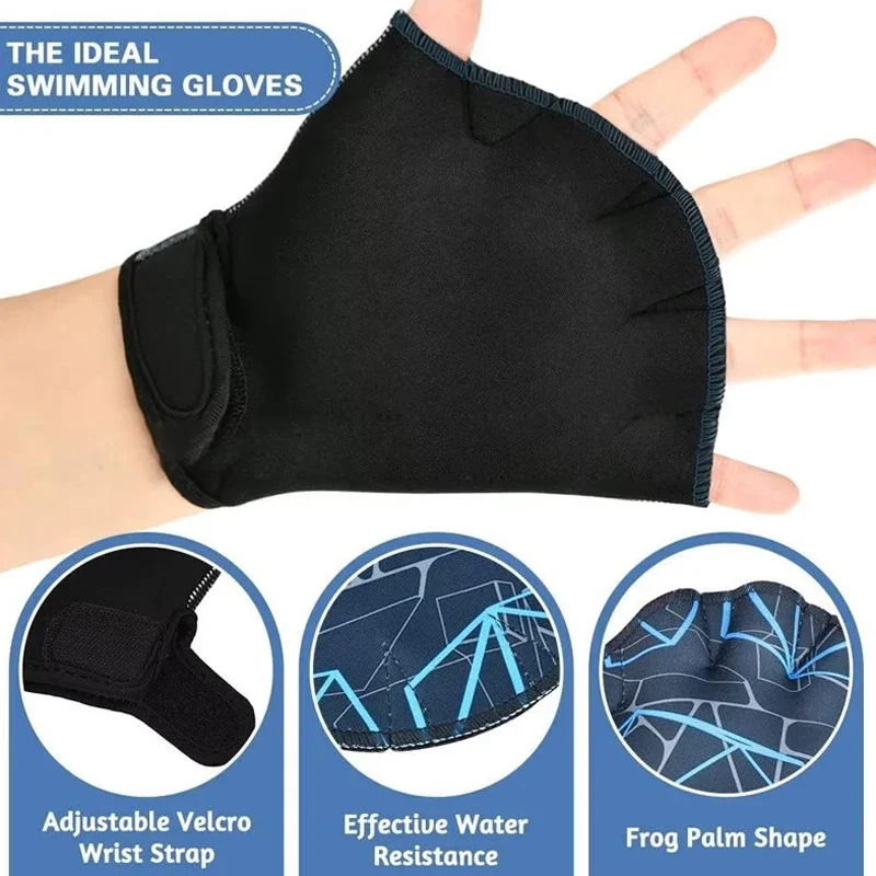 Gants de natation palmés de surf pour adultes, mitaines en nylon sans doigts, gants de pagaie de natation aquatiques, gants d'entraînement palmés