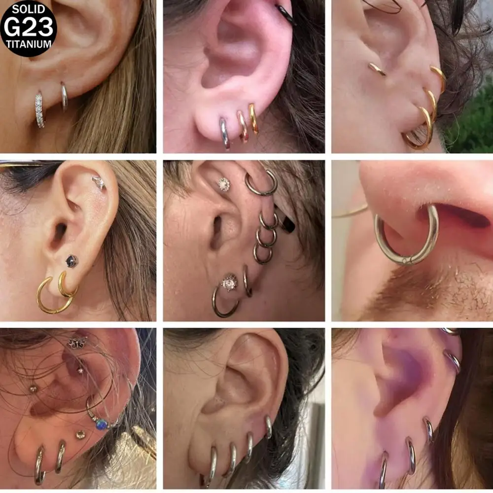 1Pcs G23 Titanium Piercing 8/10/12mm Nose Ring D Shape Segment Ring Clicke Cartilage Tragus Helix Lip Piercing Body Jewelry