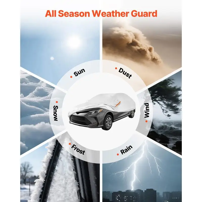 

Vehicle Protector 198x75x57 Inches For Outdoor Parking Garage Storage, Tailored Fit All Weather Protection Cotton Lining Side Door Zipper Silver