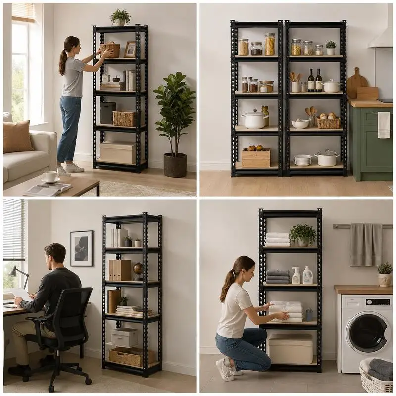 Étagère de rangement métallique robuste à 5 niveaux, unité d'étagère réglable en acier avec une capacité de 2000 lb, pour l'organisation du garage, de l'entrepôt, du sous-sol et de la cuisine, noir