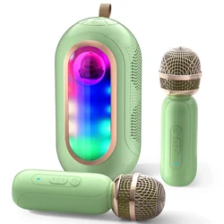 Mini Karaoke Machine Portable Wireless Audio Dual Microphone Speaker Set Rechargeable with LED Light for Party Outdoor Home KTV