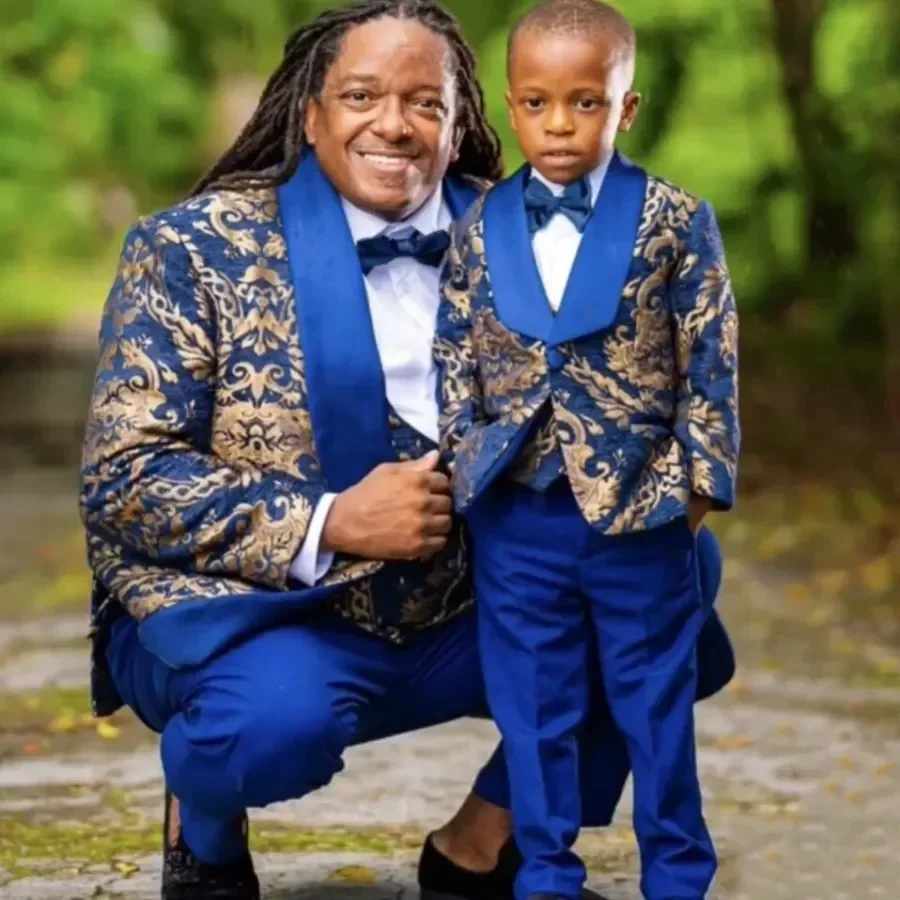 Father And Son Jacquard Suits For Men 3 Pieces Wedding Groom Tuxedo Kids Birthday Party Prom Formal Outfits Sets  Custom