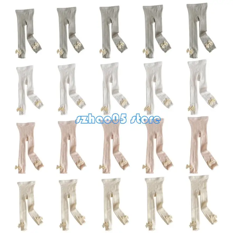 

85LE Girls Stretchy Pants Breathable Fabric Leggings Bowknot Accent Comfortable Elastic Band for Everyday Casual Wear