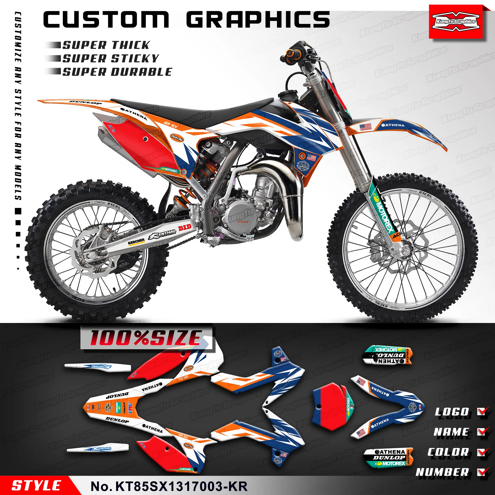 

KUNGFU GRAPHICS Motorcycle Graphics Motorcycle Decals Kit for KTM SX 85 2013 2014 2015 2016 2017, KT85SX1317003-KR