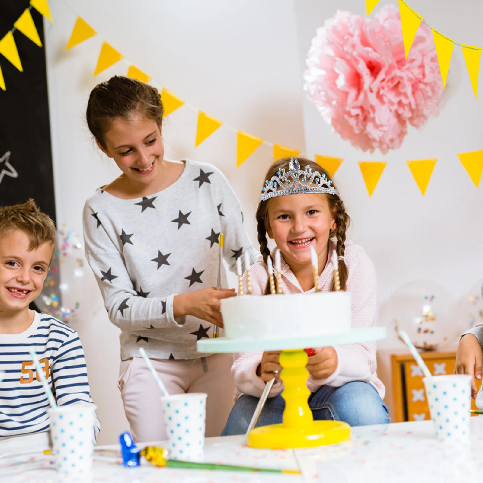 

Birthday Crown Rhinestone Hairband Non-Woven Fabric Creative Princess Party Headband Girls Hair Accessory Party Headband