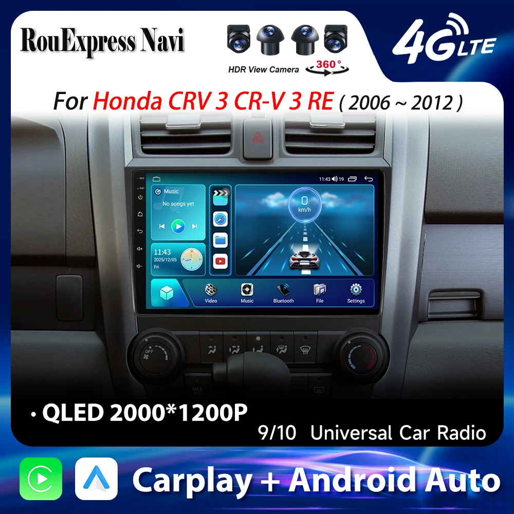 Android 16 For Honda CRV 3 CR-V 3 RE 2006 - 2012 Car Radio Carplay Multimedia Player GPS Video Autoradio Navigation Stereo Wifi