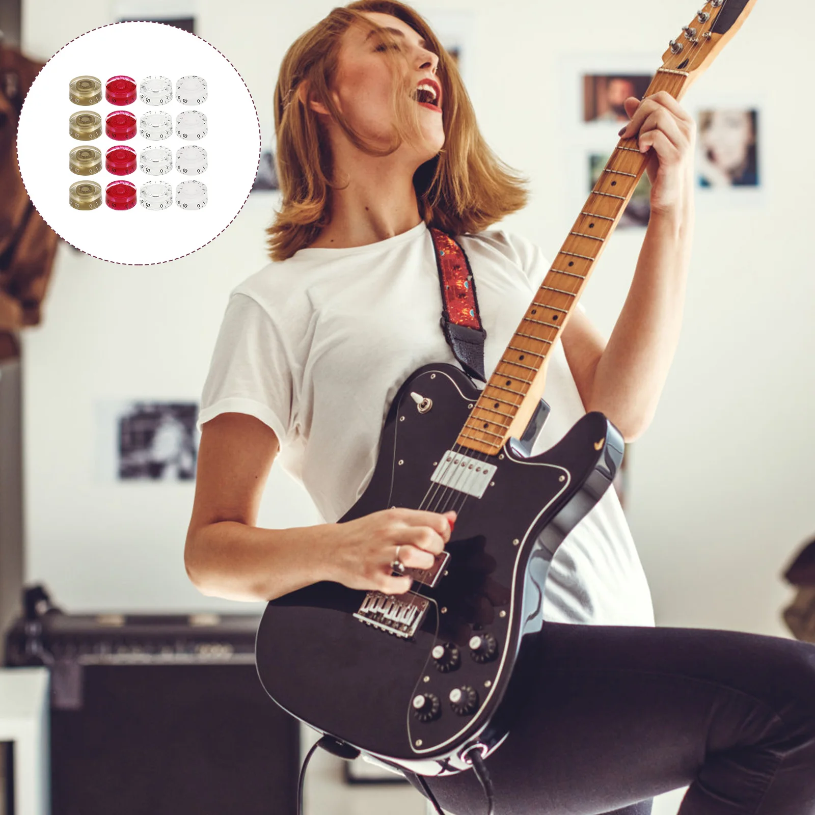 

16pcs Electric Guitar Knobs Acrylic Potentiometer Caps Volume Tone Control Replacement Parts for Guitar Amplifier Bass