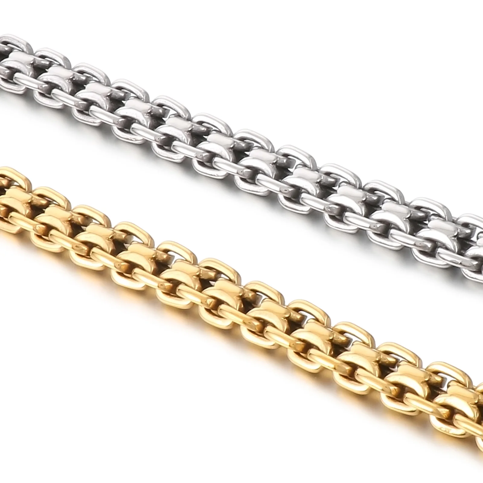 10mm O Link Chain Bracelet & Necklace Jewelry Set - Silver/Gold Color - 316L Stainless Steel - KB166026-KJX