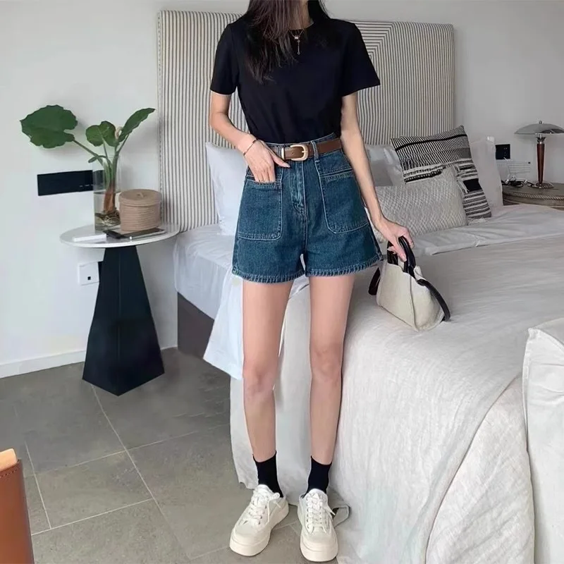 Retro High Waist Straight Jeans Shorts Female Hot Girl Versatile Slim A-line Loose Wide-leg Hot Pants Ins
