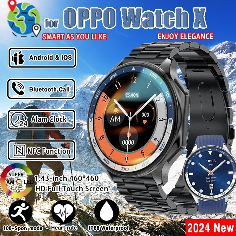 New For Xiaomi OPPO Smart Watch Men X 466*466 HD Sapphire Screen Video Player Bluetooth Call IP68 Waterproof Women Smart Watches