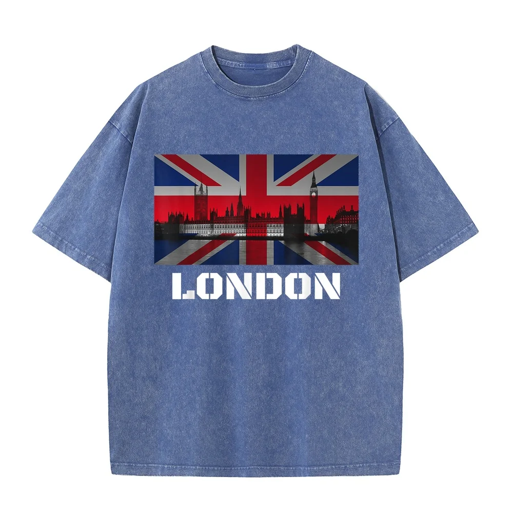 Souvenir London T-shirt City Vintage UK Flag British Tee Clothes Лонгслив Simple For Gift Good Woman Humor Shirt Men Graphic