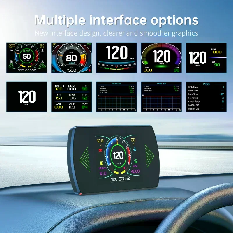 P12 Car OBD2 Head Up Display Dual System for HUD OBD Car Gauge Smart Digital Meter Speed Fuel Read Fault Code Driving Computer