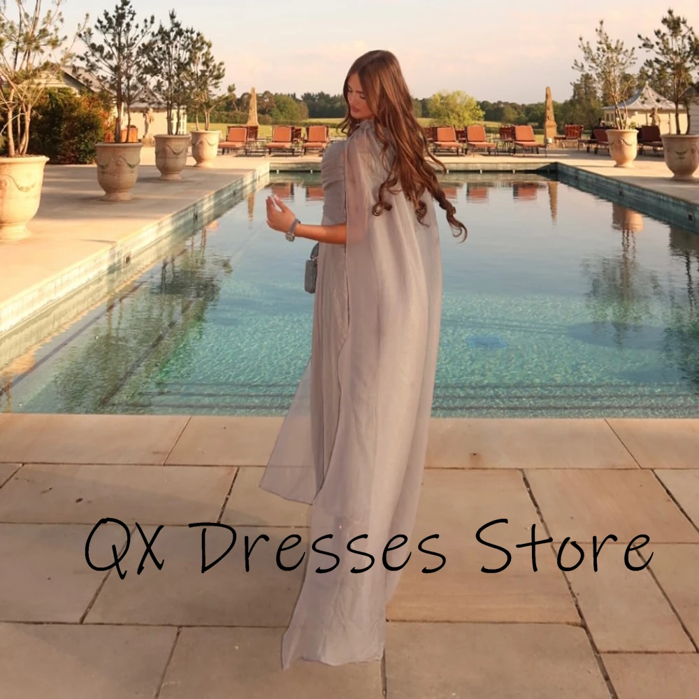 맞춤형 Strapless 간단한 쉬폰 드레이프 이브닝 드레스 백리스 스윕 트레인 파티 드레스 민소매 발목 길이 댄스 파티 드레스