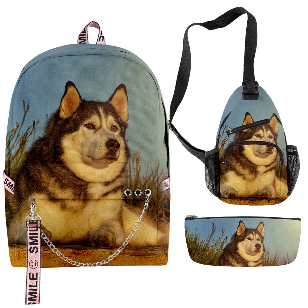 

Хип-хоп популярный забавный крутой хаски 3D принт 3 шт./компл. школьные сумки многофункциональный дорожный рюкзак нагрудная сумка пенал