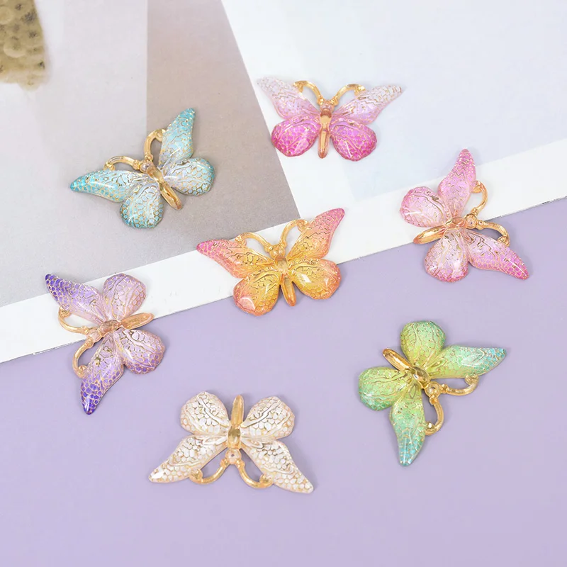 10pcs Plastics Colorful Butterfly Earrings For Women Geometry Gradient Color Ear Studs Silver Needle Simple Exquisite Cute Girl