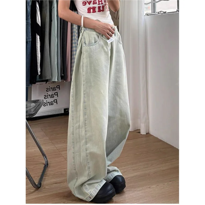 

Retro Light Waed Wide Leg Jeans Women's High Waist Loose Slim Straight Floor-Length Pants Spring New Sle Casual Trousers