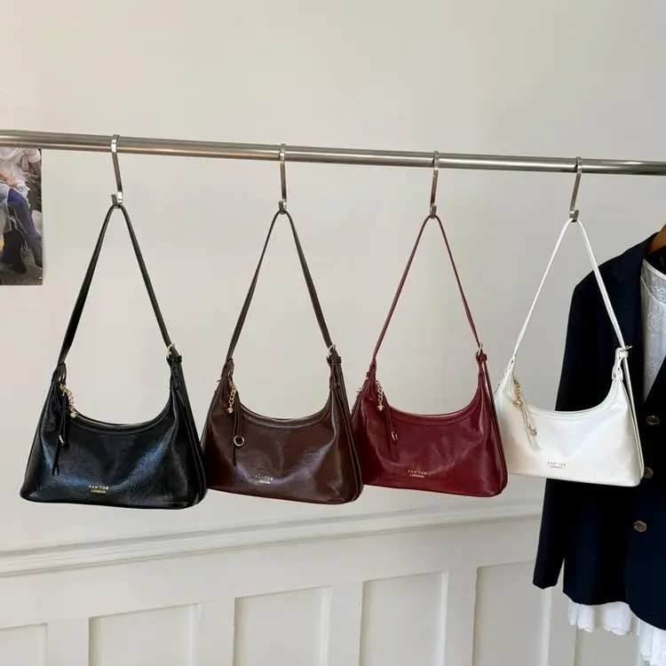 

Новая винтажная сумка-хобо из вощеной кожи 2026 года для женщин, универсальная сумка через плечо в форме полумесяца