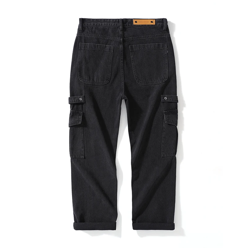 KSTUN ワイドレッグジーンズ男性だぶだぶのパンツカーゴパンツハイストリートマルチポケットブラックグレーメンズズボン全身大きいサイズ 40