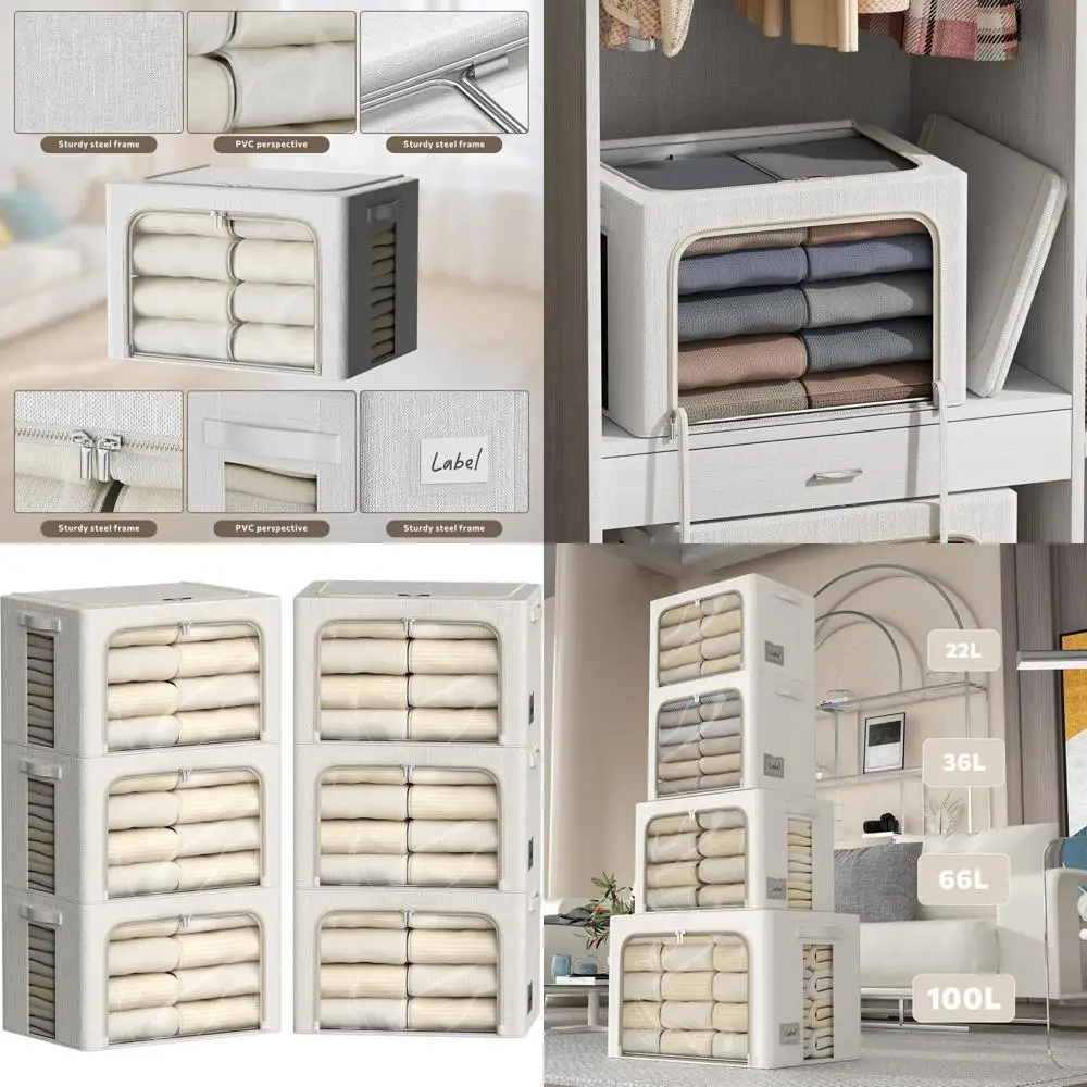

6-Pack Metal Frame Storage Bins with Clear View, White, 15.7x11.8x7.8in (22L)
