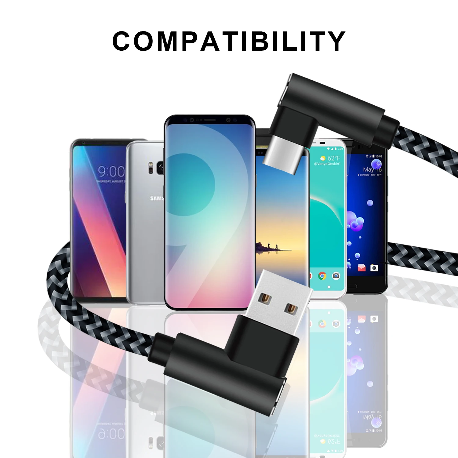  ANSEIP Fast Charging USB Cable Type-C 90 Degree Lightning Data For iPhone17 16 15 14 13 12 11 Pro Max Xs X 8 Plus Cable 2.4A
