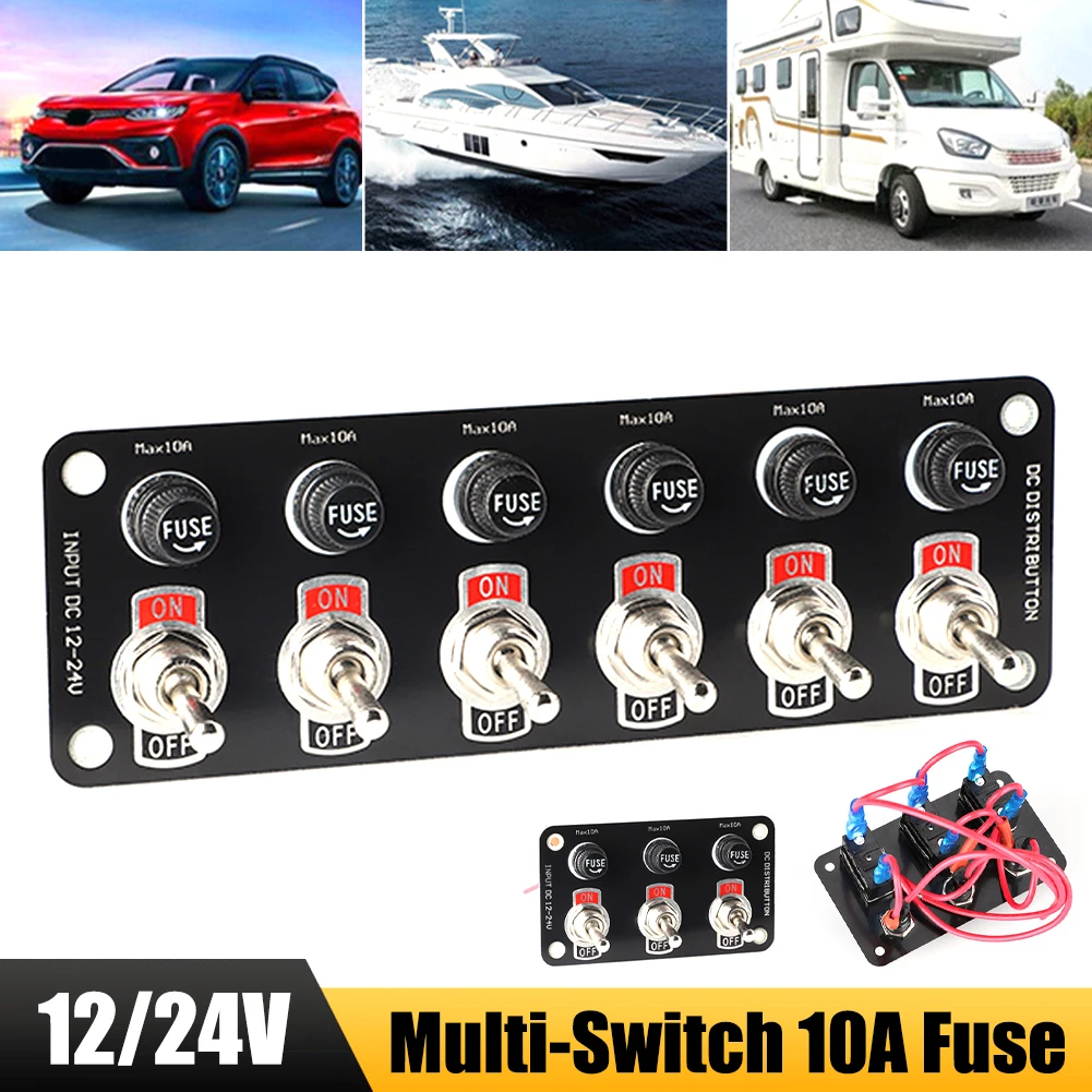 3 Gang/6 Gang Toggle Switch Panel Fuse Holder 12V/24V On/Off Rocker Toggle Switch For Cars RV Camper Marine Boat YachtUniversal