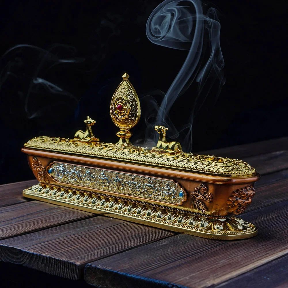 Tibetan Style Metal Incense Burner Table Decorations Alloy Censer Containing Incense Sticks Holder Home Aromatherapy Diffuser