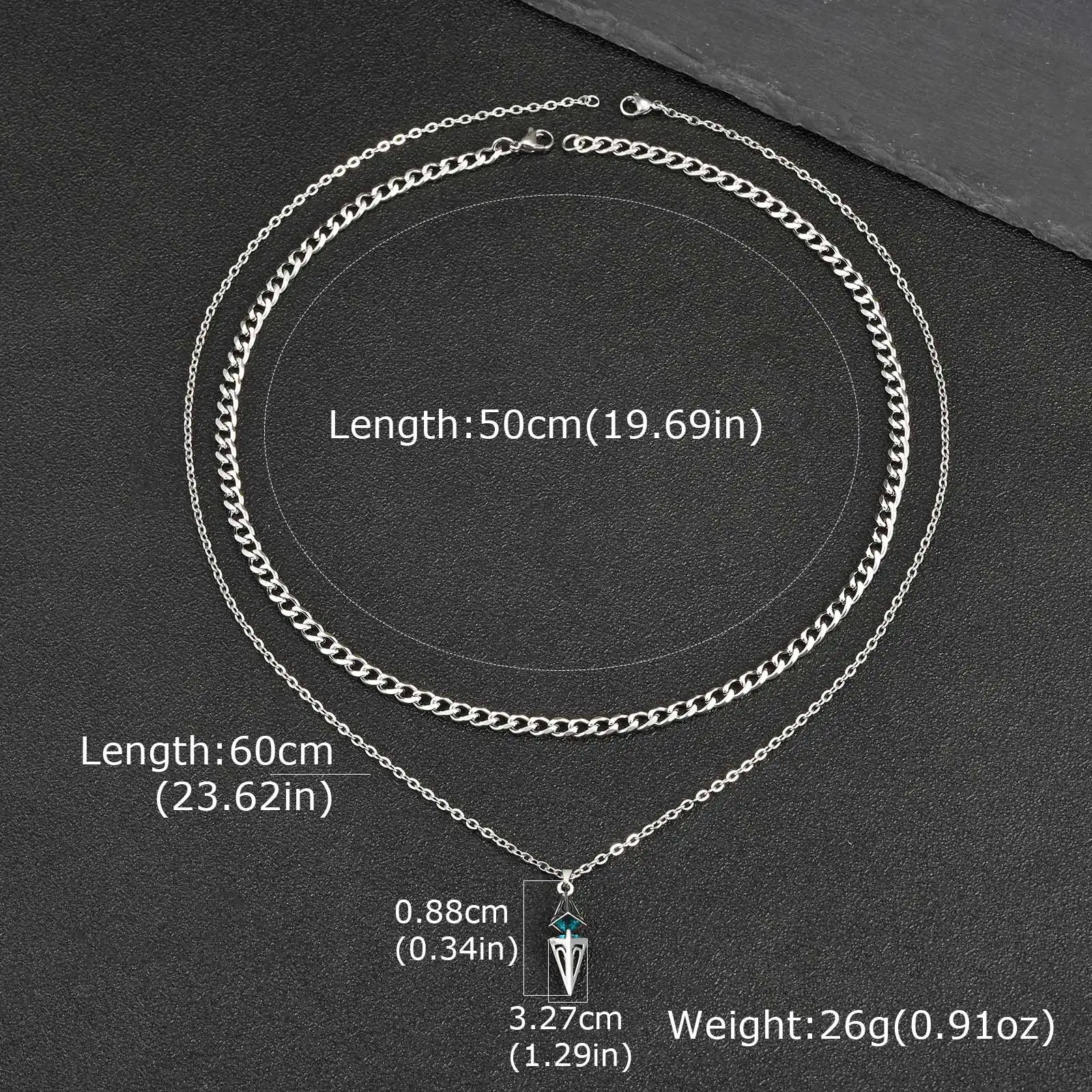 Blaue Stein-Geometrie-Layering-Halsketten für Männer, Hip-Hop-Edelstahlkette, Geschenk für Valentinstag und Geburtstagsfeier – Detail 1