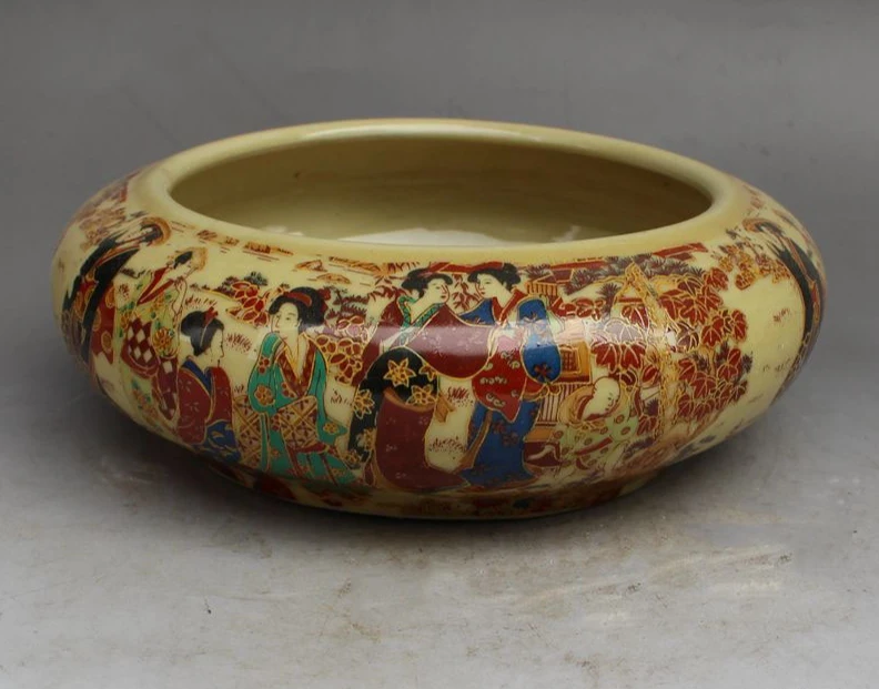 Ceramic craft ornament distressed antique porcelain painted lady picture ashtray brush washer ornament