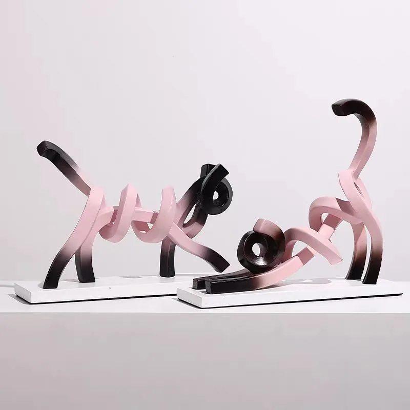 Twisted Line Cat Sculpture Decoration, Modern Desk Craftsmanship, Abstract Cat Resin Sculpture, Room Aesthetic Decoration