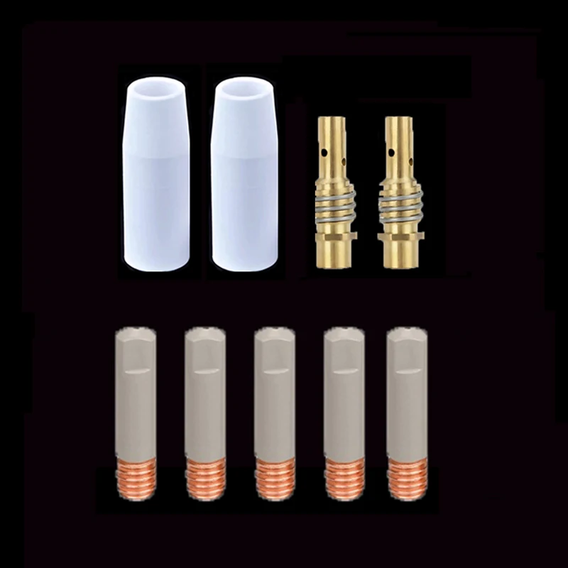 9-Piece Set of 15Ak Mig Welding Machine Ceramic Nozzles, New Type with Non-Stick Coating, Conductive Welding Tips, Welding Torch Accessories, High-Temperature Resistant Ceramic Protective Sleeves, Protective Nozzles