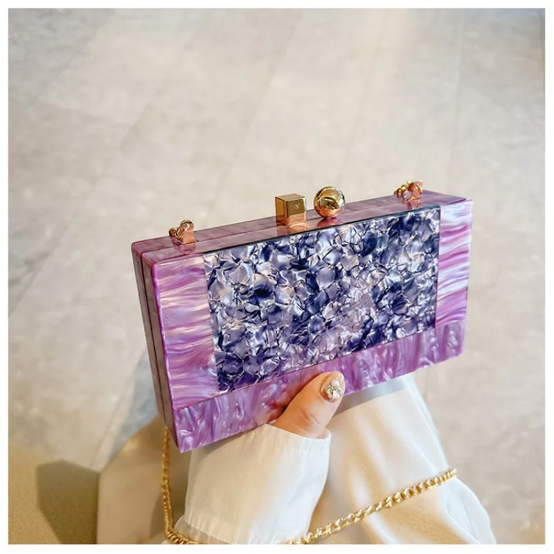 

Square Acrylic Hand Bag Evening Purse Purple High Quality Clutch Bag Crossbody Handbag Women Luxury Party Messenger Dress Bridal