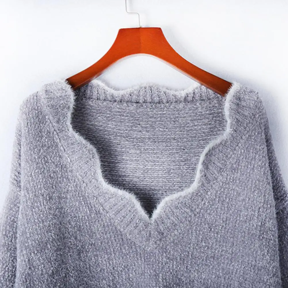 

For Autumn Winter Women Knitwear Solid Color V-Neck Long Sleeve Sweater Loose Fit Knitted Top Lady Casual Jumper Pullover Top