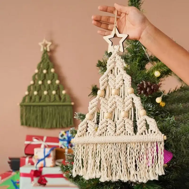 Árvore de Natal Macrame DIY Kit, Bohemian Tassel Design Decoração, Handwork Hangings, Home Decor Acessórios, Feliz Natal