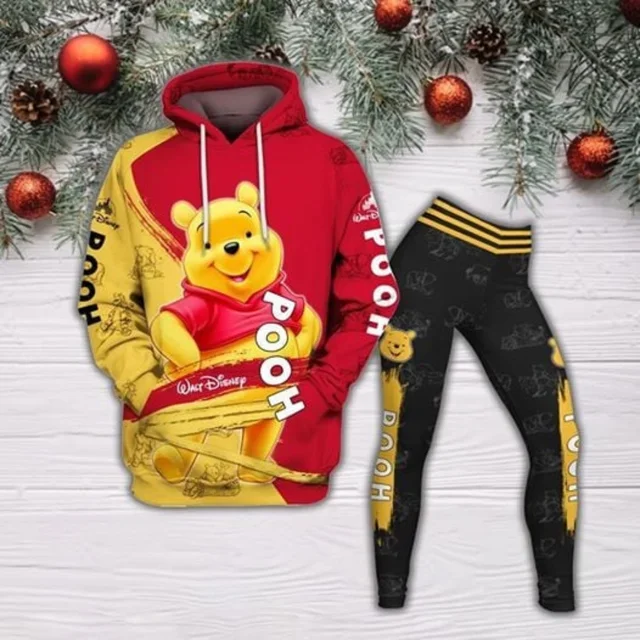 New Personalized Disney Winnie the Pooh 3D Women's Hoodie and Leggings Suit Winnie Yoga Pants Sweatpants Fashion Sports Suit Set