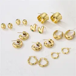 HECHENG, Gold Plated Brass Metal Chunky Hoop Earrings for Women Fashion Round Circle Thick Hoops Statement Earrings