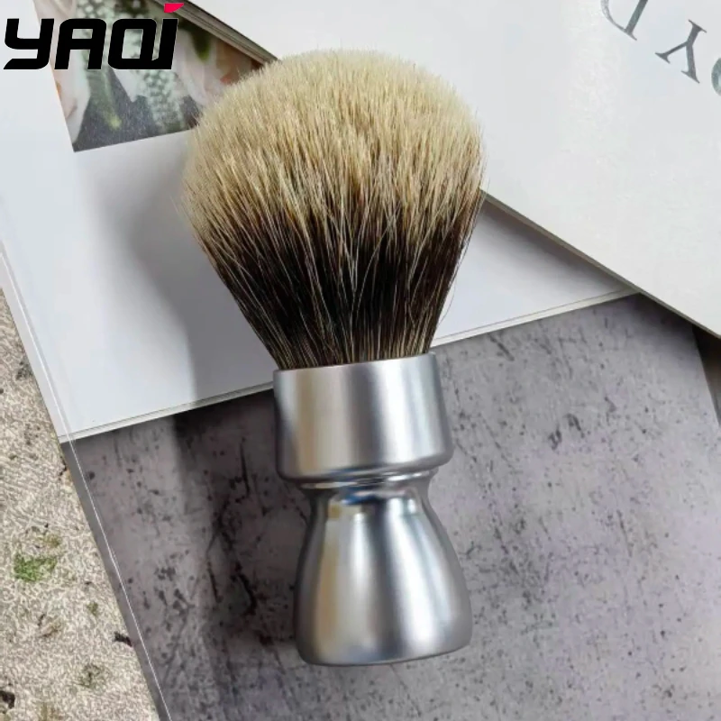 ‌2026-new-arrival！yaqi-matte-chrome-color-metal-handle-best-badger-hair-shaving-brush-for-men-professional-barber-tools