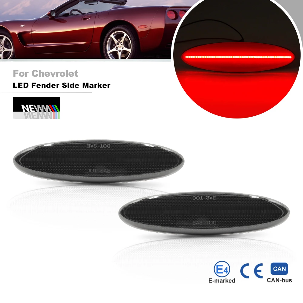 

2x дымчатые линзы, задние красные светодиодные боковые габаритные огни для Chevrolet Corvette C5 1997-2004 гг., замена OEM: 16523536 , 16524722