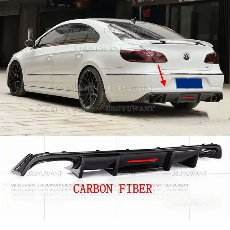 

Suitable For Volkswagen Passat CC Spoiler 2009-2017 Shark Style with LED Light Diffuser Bumper Guard Carbon Fiber Rear Lip